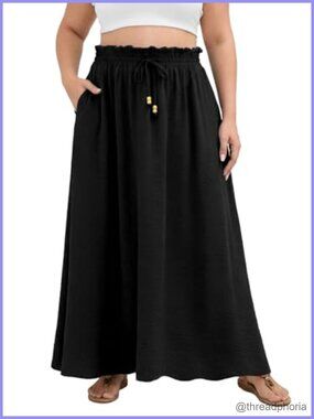 Plus Size Maxi Skirt A-Line Pleated High Waist Flowy Beach Summer
